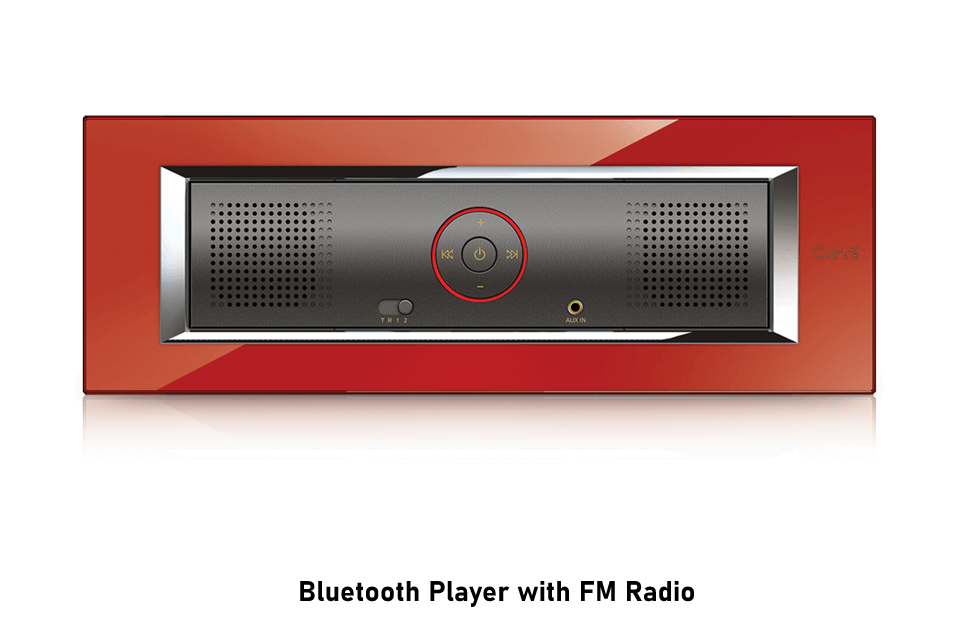 Bluetooth Player with FM radio fitted in a red Curve switch plate