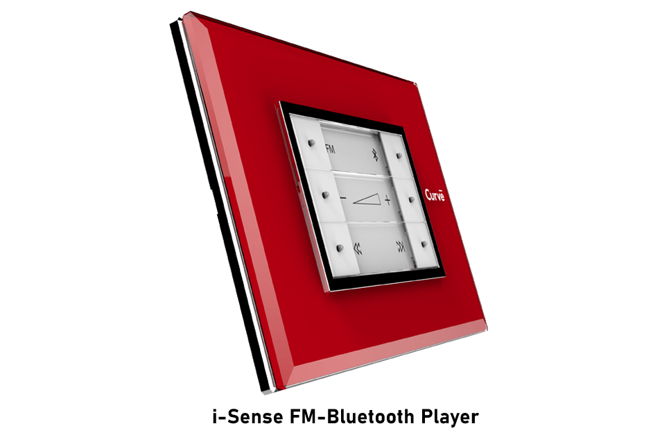 i- Sense FM-Bluetooth Player from Goldmedal fitted in a red Curve switch plate.